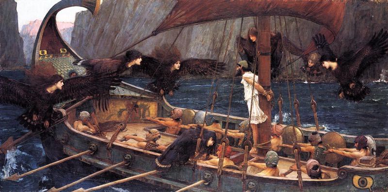 Odysseus resisting call of the sirens painting.