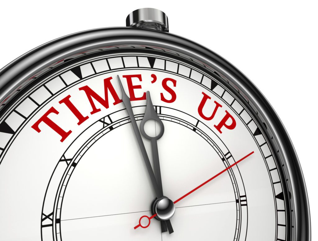 Stopwatch showing words time is up.